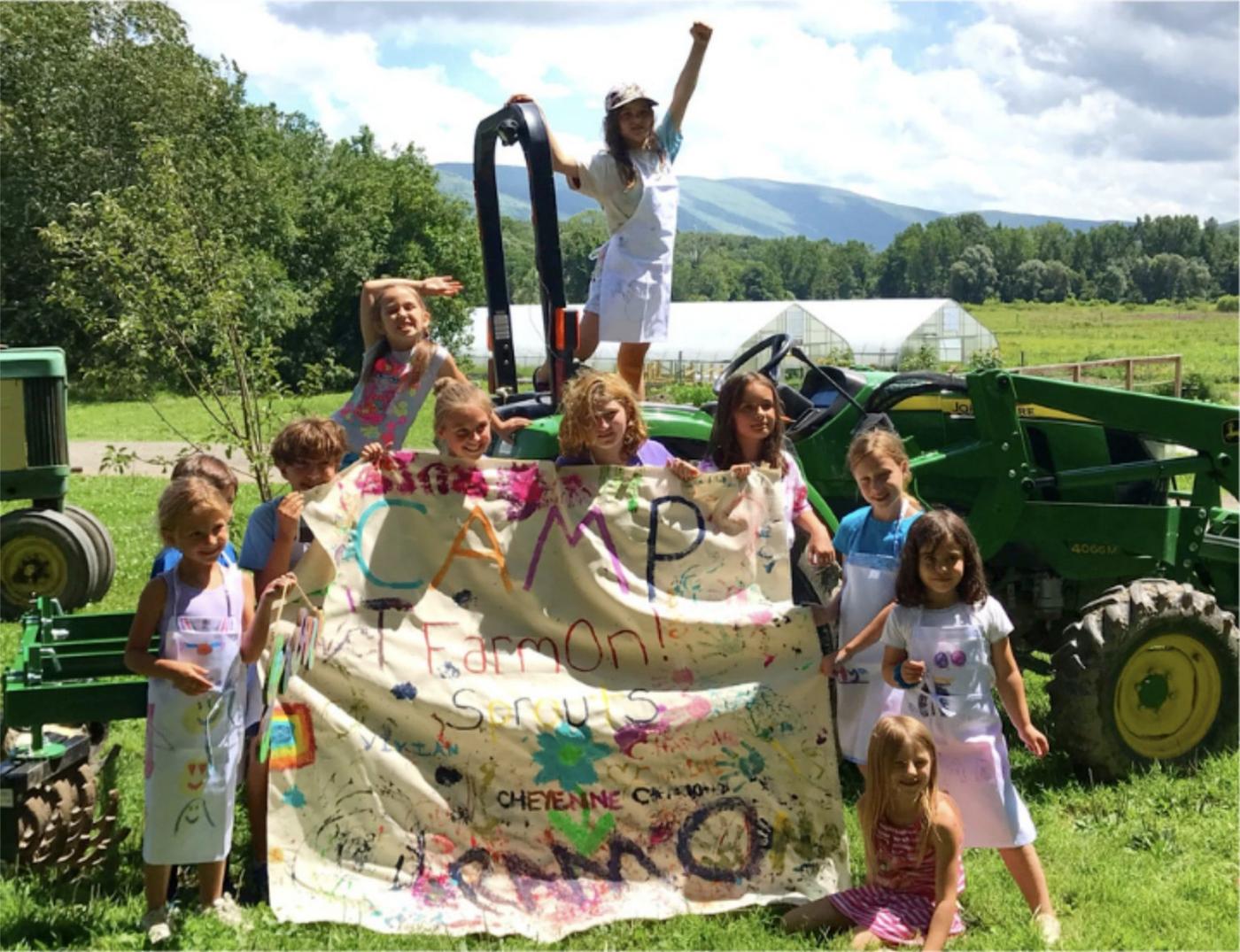 Camp FarmOn! kids with tractor